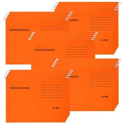 Image of A4 Suspension Files, 25 Pcs Recycled Card Filing Cabinet Dividers with Tabs and Inserts, Hanging Files Storage Folders for Office School, Orange