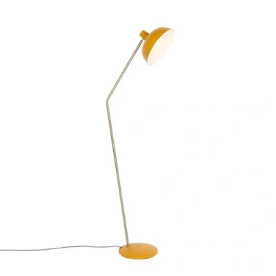 Image of Qazqa Retro Floor lamp Yellow with Bronze Milou Suitable for LED E27 1 Light Steel Living Room I Bedroom