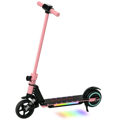 Image of SPORTNOW Folding Electric Scooter for Kids Age 6 14 with Dual Brakes, Front Suspension, LED Colourful Lights and Display, 6.8kg Lightweight Aluminium E Scooter, Up to KM/H &amp; KM, Pink