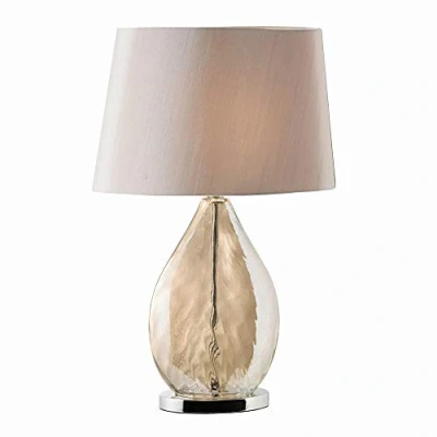 Image of Jenna Modern Decorative Gold Effect Finish Glass Reading Desk Table Lamp with Mink Coloured Fabric Shade