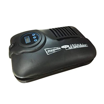 Image of Streetwize SWAC5 12V Digital Air Compressor 150 PSI Tyre Inflator Compact Pump with LED, Auto Shut Off, 3 Piece Adaptor Kit