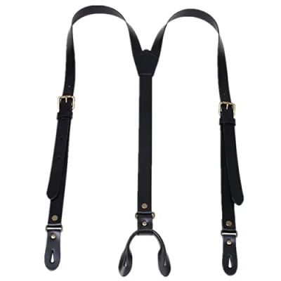 Image of LXZSMH braces,suspenders for men, Genuine Leather Suspenders Men Button end 2cm Wide Mens Braces Adjustable Groomsmen (Color : Black)