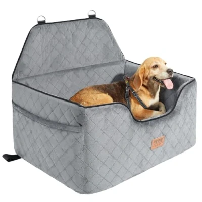 Image of VEVOR Dog Car Seat, Booster Seat for with A Storage Pocket, Pet Clip On Safety Leash, Sponge Filling, Bed Medium &amp; Large up to 55 lbs, Gray