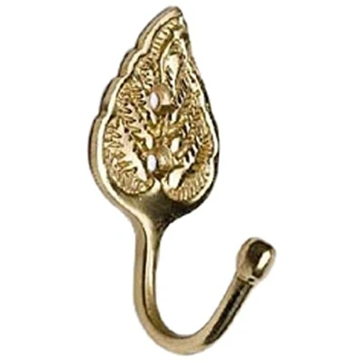 Image of Merriway® BH01605 (2 Pcs) Leaf Curtain Drapery Hold Back Tie Hooks, 65mm (2.3/8 inch) Solid Brass Pack of 2 Pieces