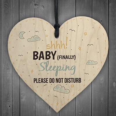 Image of RED OCEAN Baby Sleeping Hanging Heart Son Daughter Bedroom Plaque Do Not Disturb Door Sign New Born Christening Gift