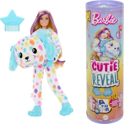 Image of Barbie Cutie Reveal Doll &amp; Accessories with Rainbow Dalmatian Plush Costume 10 Surprises Including Color Change, Dream Series, HRK41