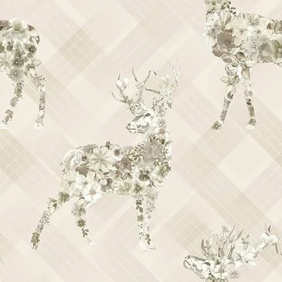 Image of SOPHIE LAURENCE Floral Beige Stag Calla Wallpaper Geometric Pattern Non Woven Tartan Paste The Wall (Sample)