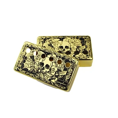 Image of Guyker Humbucker Pickup Cover (50mm/52mm Pole Spacing) Cupronickel Bridge and Neck Pickups Frame Set Replacement Parts for Les Paul LP Style Electric Guitar, Skeleton Style, Gold