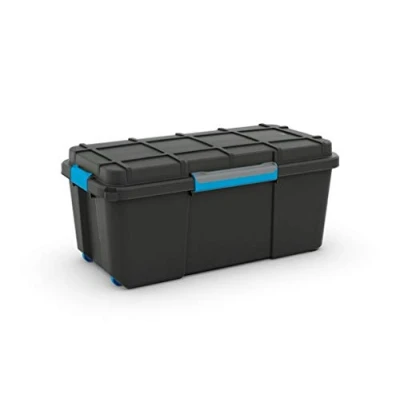Image of Large Plastic Scuba Dive Dry Box Black Wheeled Mobile Storage Trunk 65 Litres Perfect for Loft Cellar Garage Storage!