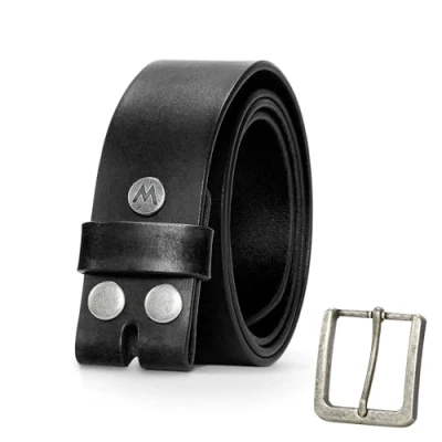 Image of Wrangler Men&#039;s Genuine Leather Belt, 38mm Casual Waist Belt for Jeans, Gift Men, Black, 34 (waist 31 32)
