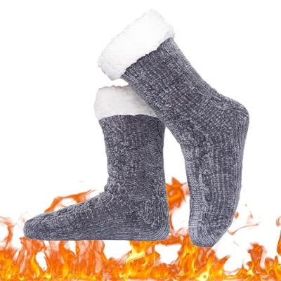 Image of Foozie Socks, Socks for Women, The Christmas Cozy Soft Thick Fuzzy Non Slip (Grey,One size)