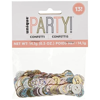 Image of Unique 84944 Birthday Confetti Cutouts 5 oz. Glittery Rosegold 1 pack, Rose Gold, Age 13