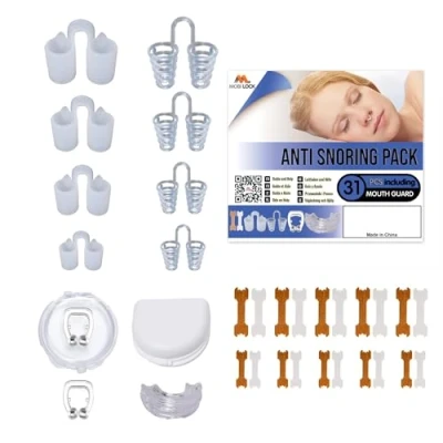 Image of Anti Snoring Device for Different Types of Snorers (Pack 31) Comes with Nose Vents, Clips and Nasal Strips Includes A Mouthguard Snore Stopper Solution Men &amp; Women by Mobi Lock