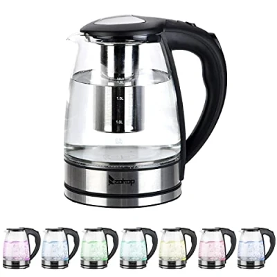 Image of Electric Glass Kettle 1.8L Cordless Fast boiling Water Heater w/Auto Shut off &amp; Boil dry Protection Removable Tea Infuser Included Multicolor Light