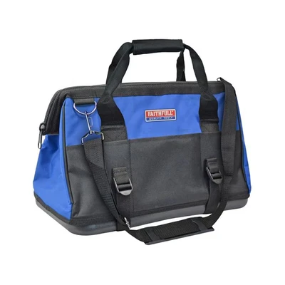Image of Faithfull FAITBHB16 Wide Mouth 400mm (16in) Tool Bag with Hard Base, Steel Frame, Adjustable Strap 17 Pockets
