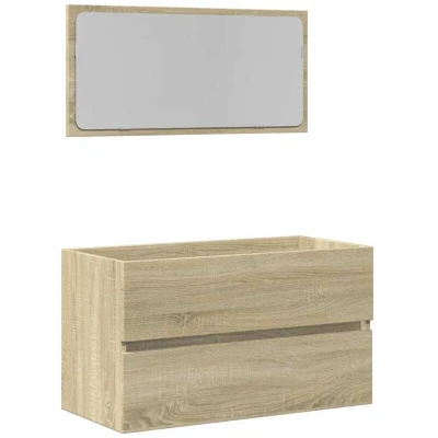Image of vidaXL Bathroom Cabinet with Mirror Storage Sonoma Oak, Wall Mounted Engineered Wood Vanity Unit 80x38.5x45 cm