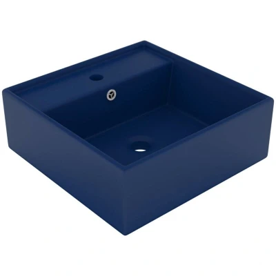 Image of vidaXL Luxury Basin Overflow Square Matt Dark Blue 41x41 cm Ceramic