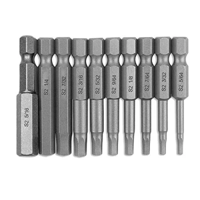 Image of Bestgle 10Pcs 50mm Magnetic Inner Hexagon Head Screwdriver Bits Set SAE Hex Allen Wrench Drill Bit with 1/4 Inch Shank, 5/64 5/16