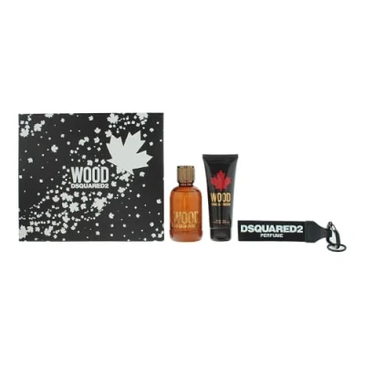 Image of Dsquared2 Wood 3 Piece Gift Set: Eau de Toilette 100ml Shower Gel Key