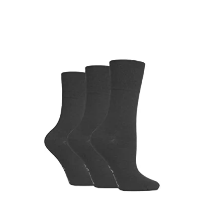 Image of Women&#039;s 3 Pair Gentle Grip Plain Cotton Socks Charcoal 4 8 Ladies