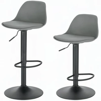 Image of Lestarain Bar Stools Set of 2 Adjustable Swivel Gas Lift, Metal Footrest and Base for Breakfast Bar, Counter, Kitchen Home Barstools, Grey
