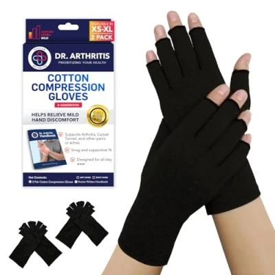 Image of Doctor Developed Arthritis Gloves for Women &amp; Men/Compression Men/Fingerless Gloves/Arthritis Pain Relief Hands, With Handbook (2 Pairs, M)