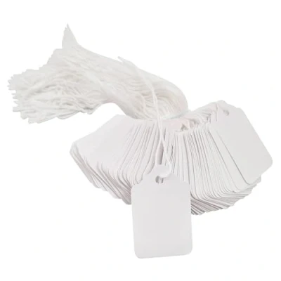 Image of Swift Strung Tags White Card Clothing Parcel Label String Hanging Gift Swing Tickets Kraft Hang Price Labelling 45mm x 28mm (Pack of 1000)