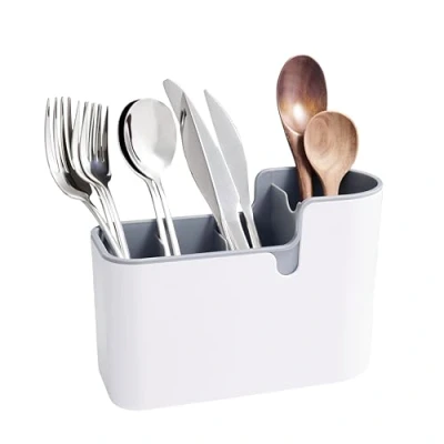 Image of Amazon Basics Countertop &amp; Wall Organization for Utensils, White/Grey