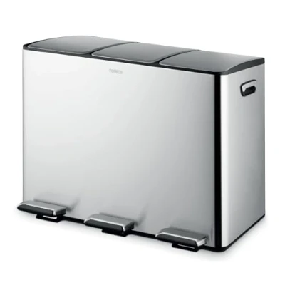 Image of Tower T838021SS Recycling Pedal Bin, Three 15L Compartments with Removable Inner Buckets, Carbon Steel Body, 45L, Stainless Steel​