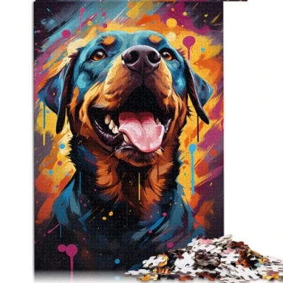 Image of 1000 Piece Jigsaw Puzzles,Colorful Psychedelic Rottweiler Paper puzzle,for Adults &amp; Kids Age 12 Up,Difficult and Challenge。Size: 26X38cm
