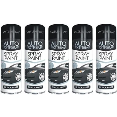 Image of Black Spray Paint Matt Aerosol Auto Paints Cans Bike Van Car 250ml (5 Cans)