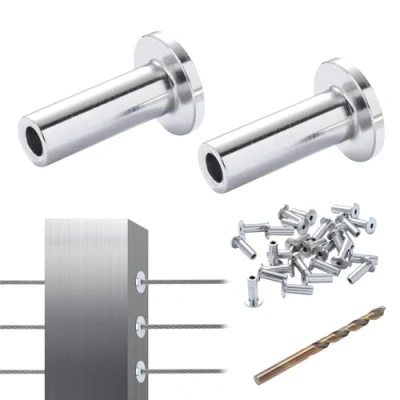 Image of VEVOR 81 Pack T316 Stainless Steel Protector Sleeves for 3.2mm Wire Rope Cable Railing, DIY Balustrade Marine Grade, Come with A Free Drill Bit, Silver