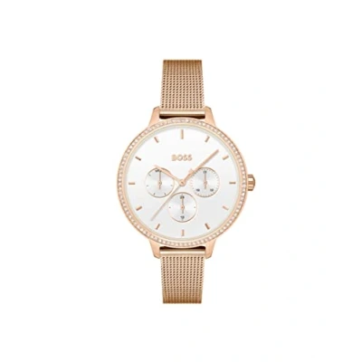 Image of BOSS Analogue Multifunction Quartz Watch for Women with Carnation Gold Colored Stainless Steel mesh Bracelet 1502663