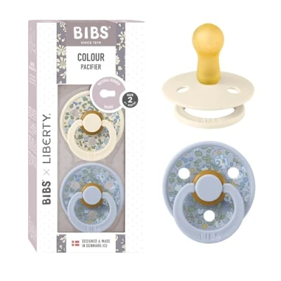 Image of BIBS Liberty Pacifier 2 Colour Natural Rubber Latex Soothers BPA Free Dummy Round Nipple Designed &amp; Made in Denmark Eloise Dusty Blue