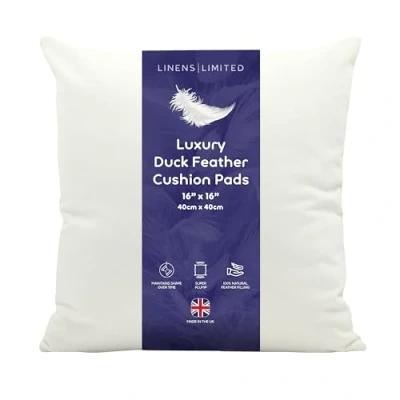 Image of Linens Limited Cushion Insert 40cm x 40cm, Soft and Plump Natural Duck Feather Sofa Pad, Elegant Versatile, Easy to Clean, Small Square Inner, Perfectly Fits Covers (White)