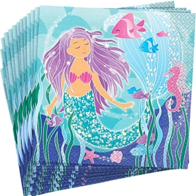 Image of Magical Mermaid Multicolor Luncheon Paper Napkins (16cm) Pack of 16 Perfect for Themed Parties and Special Events