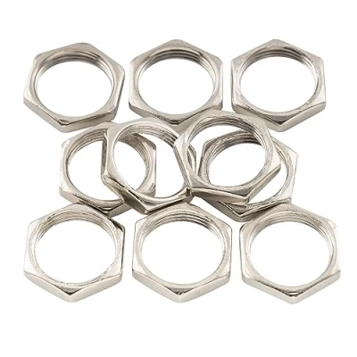 Image of Musiclily Pro M12x0.75 Jack Mounting Hex Nuts for Metric Guitar Bass Cylinder Output Sockets, Nickel (Set of 10)