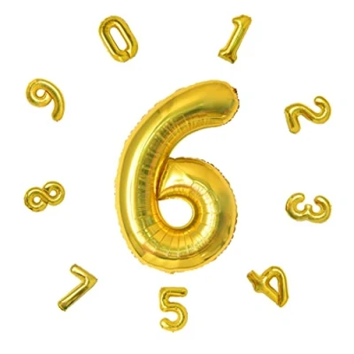 Image of 40&quot; Number Balloons,Helium 6 Balloons Birthday,Self Inflating Balloons,Foil Balloon for Birthday Party,New Year Decoration,Anniversary Decoration,Company Celebration (Gold #6)