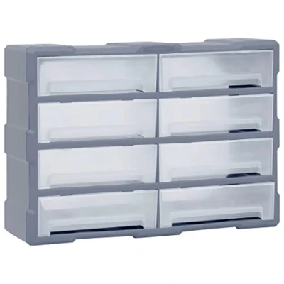 Image of vidaXL Multi Drawer Organiser Storage Unit with 8 Drawers, Wall Mountable/Individual Use, for Tools, Fixings, Sewing Items, Built Impact Resistant Plastic, Grey