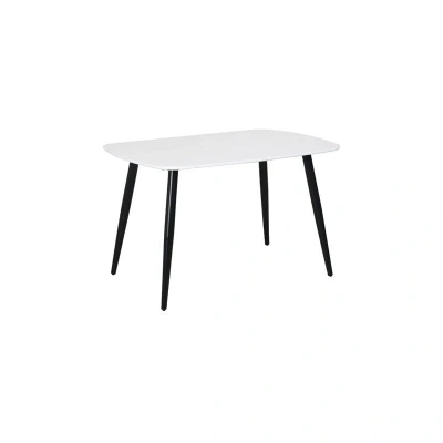 Image of Contemporary Rectangular Dining Table, White Painted Top with Black Tapered Legs