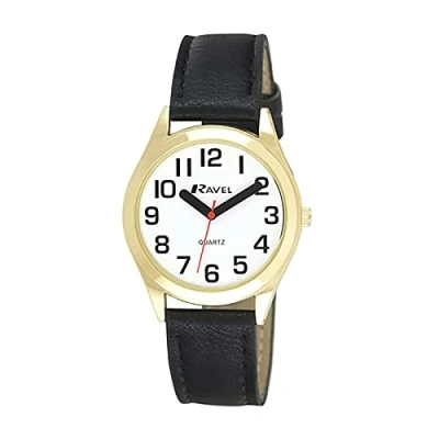 Image of Ravel Unisex Super Bold Sight Aid Watch with Big Numbers Black/Gold Tone/White Dial
