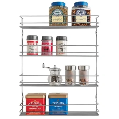 Image of Metaltex Spice Rack Pepito with 4 Baskets, Stainless_Steel, Silver, 36 x 8 45 cm