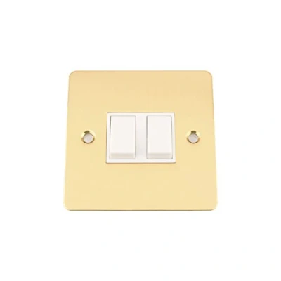 Image of Light Switch 2 Gang Polished Brass Flat White Insert Plastic 10 Amp Double Way
