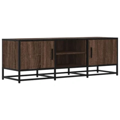 Image of vidaXL TV Cabinet Stand Brown Oak Engineered Wood, 180x35x41 cm Industrial Media Unit/Entertainment Center with Metal Frame Ample Storage Shelves &amp; Compartments Living Room/Bedroom Fu...