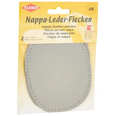 Image of Kleiber Sew on Nappa Leather elbow and knee patches 12.5 cm x 10 cm, Grey, 2 per pack