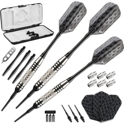 Image of Viper Bobcat Adjustable Weight Soft Tip Darts with Storage/Travel Case: Nickel Silver Plated, Black Rings, 16 19 Grams