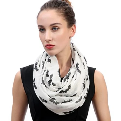 Image of Lina &amp; Lily Halloween Bats Print Lightweight Snood Scarf (White)