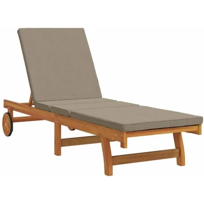 Image of vidaXL Adjustable Outdoor Sun Lounger Cushion Weatherproof Solid Acacia Wood Frame Multi Position Portable Design Wheels Ideal for Garden and Balcony Relax Furniture
