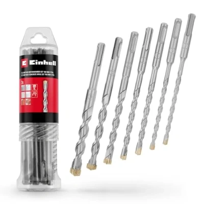 Image of Original Einhell 7 Piece SDS Plus Hammer Drill Bit Set, 160 mm (Made of 40Cr Tool Steel with Four Edged Carbide Plate, Centring Tip, for Renovation or Concrete Related Fastening Work)