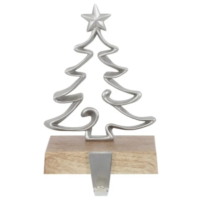 Image of Mr Crimbo Christmas Stocking Hanger Wooden Base Metal Fireplace Hook Xmas Tree